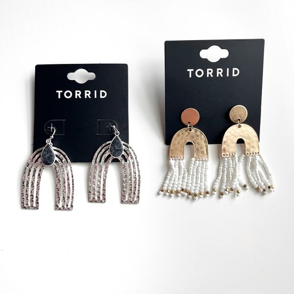Torrid Geometric Arch Earrings - Beaded Metal Dangle Statement Jewelry Beads - Picture 5 of 6